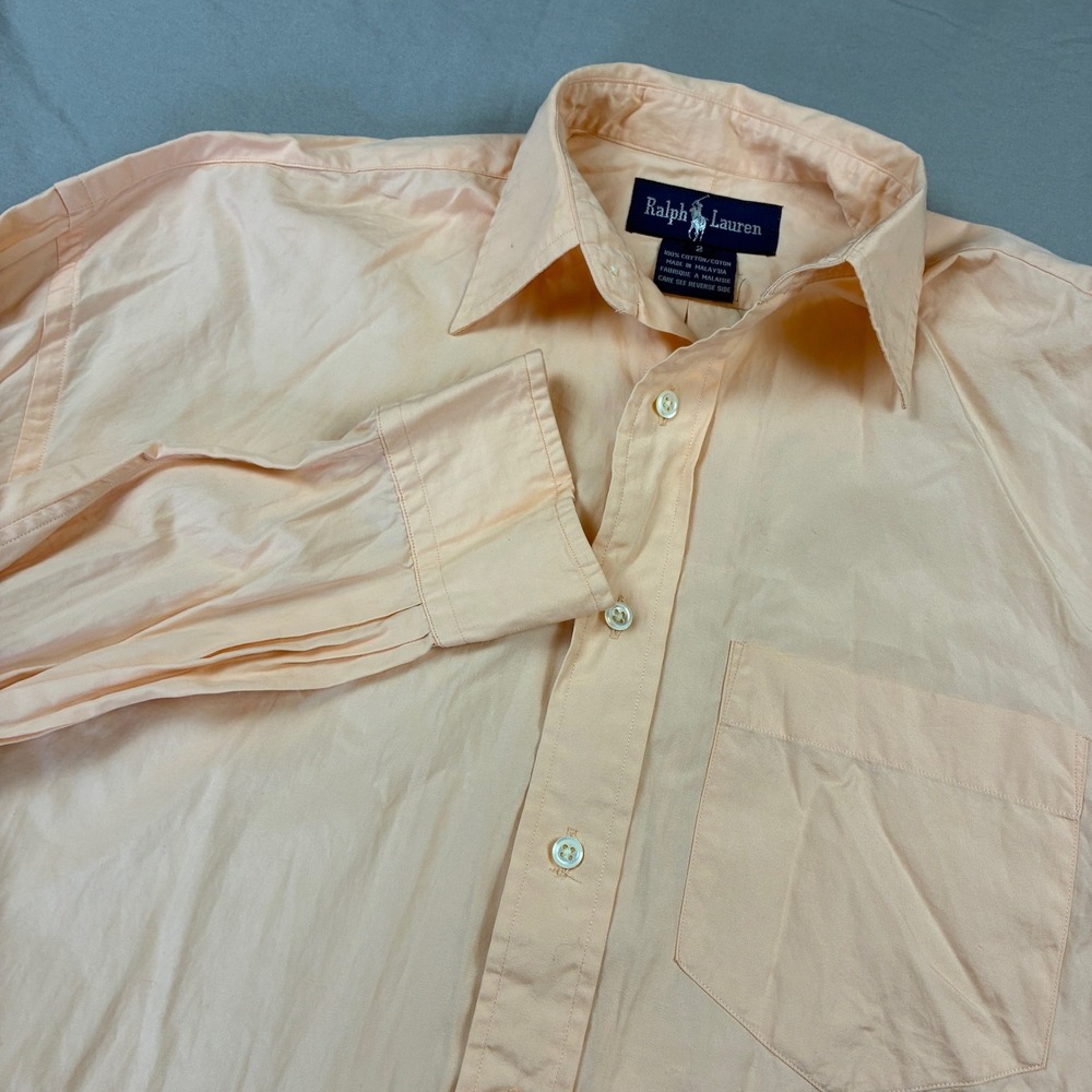Ralph Lauren Womens Button Up Shirt 2 Small Peach Cotton Preppy Classic VTG 90s